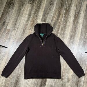 Lauren Ralph Lauren 1/4 Zip Pullover Sweater Womens Brown Knit L/Sleeves, Sz:L